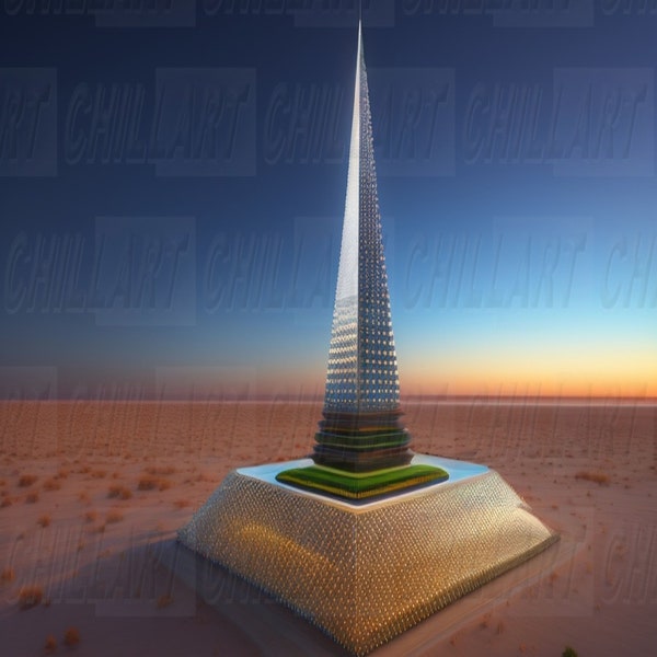A Diamond Crusted Skyscraper Standing Alone in The Desert Digital Art Print for your wall décor. Unique 300 DPI  [Portrait and Square].