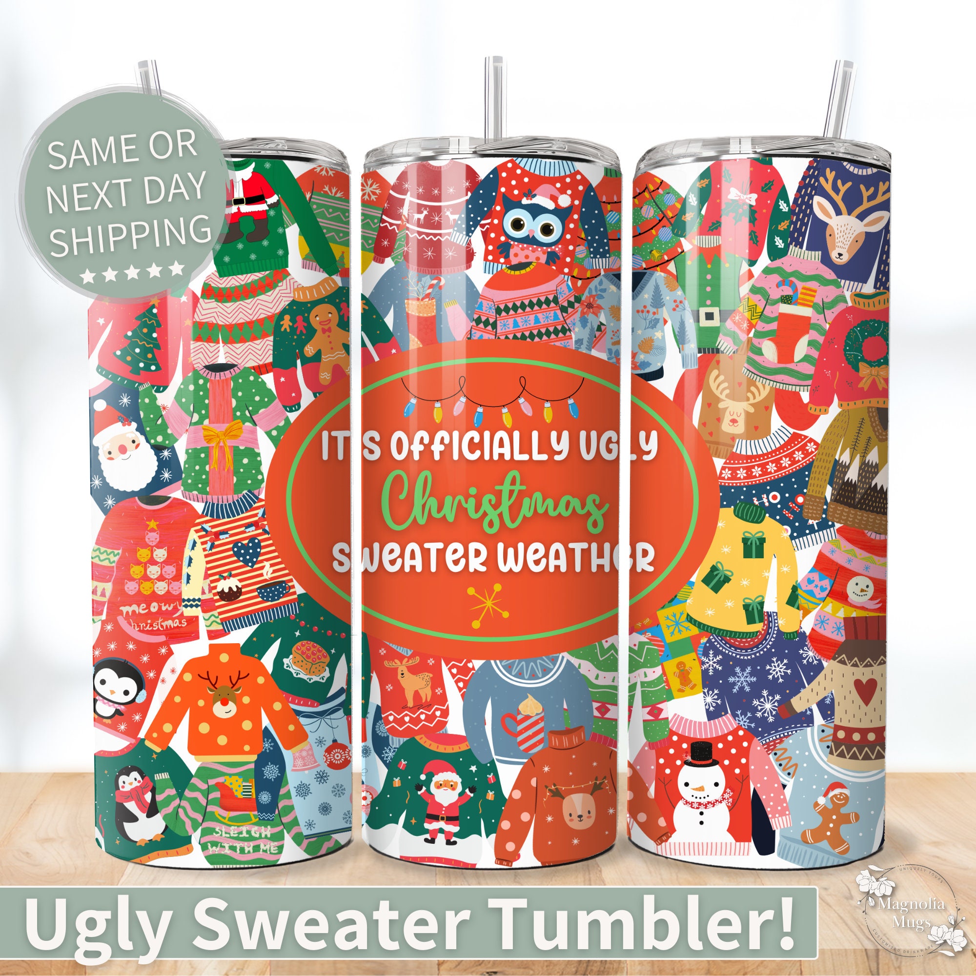 Funny Too Cute to Wear An Ugly Sweater Tumbler, Christmas Tumbler for Women, 20oz Skinny Tumbler from BluChi