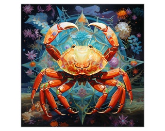Square Vinyl Sticker, Cancer, Crab, Horoscope, Zodiac, Sticker Art