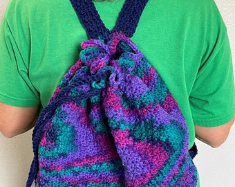 Plum Purple and Black Crochet Drawstring Backpack - Etsy