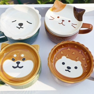Shiba Inu Mug with Saucer/Lid | Japanese Cute Mug | Kawaii | Dog lover Gift | Cat Lover | Dog, Cat, Panda, Sheep