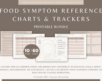 Digestive Trigger & Symptom Tracker, 60 Food Chart Comparison, For IBS, GERD, Low FODMAP Low Histamine Diets, Food Sensitivity Journal