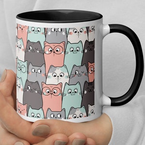 Stacked Cat Mug Coffee Cup Hot Cocoa Mug Cat Lover Gift Cat Doodle Art Mug