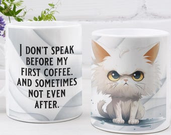 Funny Ceramic Cat Mug - Purrfect for Your Morning Coffee! Feline Coffee Cup Cat Lover Gift