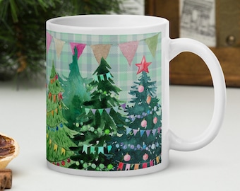 Festive Coffee Cup with Lovely Decorated Christmas Tree Design Christmas Tree Mug Holiday Mug