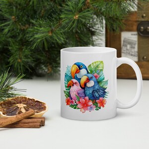 Colorful Tropical Birds Mug - Unique Nature Gift Exoitic Tropical Birds Coffee Mug