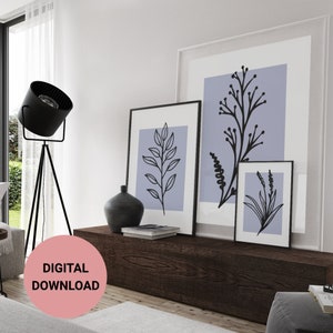 Minimalist line art, floral line art, wall art, 3 piece line art, instant download, printable wall art, digital download.