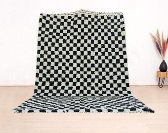 Black And White Moroccan checkered rug - Moroccan checkerboard rug -Checkered area rug -Checkerboard Rug -beni ourain rug