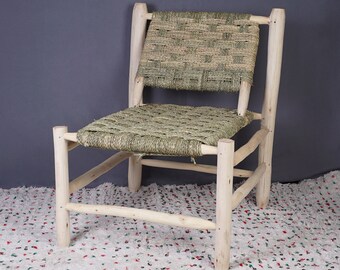 Silla de brazos natural hecha a mano en madera y cuerda, taburete de bar, silla de bar hecha a mano, tabouret