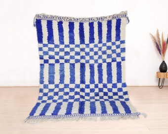 Large Blue Checkered area rug, Moroccan Berber checkered rug Blue and White Checkered Moroccan Area rug, Berber Checker rug, Nursery rug