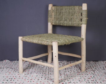 Silla de brazos marroquí hecha a mano en madera y cuerda, taburete de bar, silla de bar hecha a mano, tabouret
