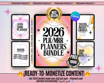 2026 PLR MRR Digital Planner Bundle, Printable, 26 Canva Plr Templates, Resell Rights, Passive Income, Lead Magnet, Task Tracker