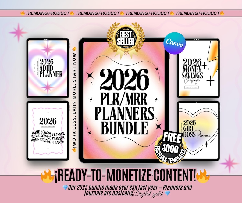 2026 PLR MRR Digital Planner Bundle, Printable, 26 Canva Plr Templates ...