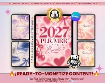 2027 PLR MRR Digital Planner Bundle, Printable, 26 Canva Plr Templates, Resell Rights, Passive Income, Lead Magnet, Task Tracker