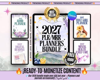 2027 Planners & Journal Bundle/ 26 PLR Digital Planners /Canva Templates /Digital Product Passive Income/MRR/Wellness, Budget and More.