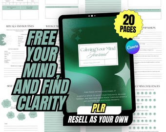 Calming Your Mind Journal – Anxiety Therapy Journal, Wellness, Mindfulness Planner, PLR Digital Workbook for Self Care & Mental Health