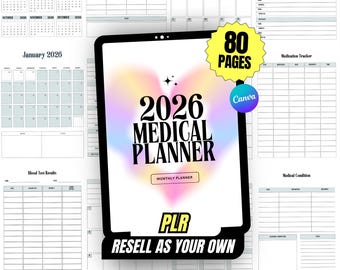 Medical Planner & Medication Tracker | Wellness, Health Planner | PLR Digital Planner with Journal, Symptom Tracker, MRR for Passive Income