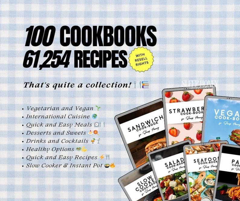 PLR EBOOKS CookBook Bundle/100 Digital CookBook With Resell Rights/Ebook Bundle/Digital Recipe book/Digital Product/Passive Income/MRR/ image 3