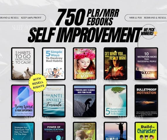 PLR EBOOKS Self Improvement Bundle/750 Digital Books With Resell Rights/Ebook Bundle/Personal Development/Digital Product Passive Income/MRR