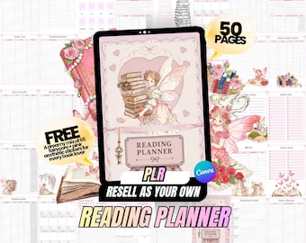 Digital Reading Planner | Book Reading Planner & Reading Tracker Bundle | Printable Planner + 65 Reading Planner Stickers | PLR MRR Planner
