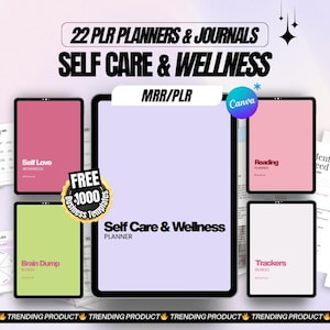 Pacchetto di 22 planner digitali per la cura di sé e il benessere | Modelli stampabili | Planner PLR | Kit per diario di salute e manifestazione
