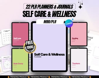 22 Self Care & Wellness Digital Planners Bundle | Printable Templates | PLR Planners | Health, Manifestation Journal Kit