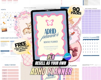 ADHD Undated Planner Digital Printable with Brain Dump, Time Management, Neurodiversity Resources & Sections for Daily Organization | PLR