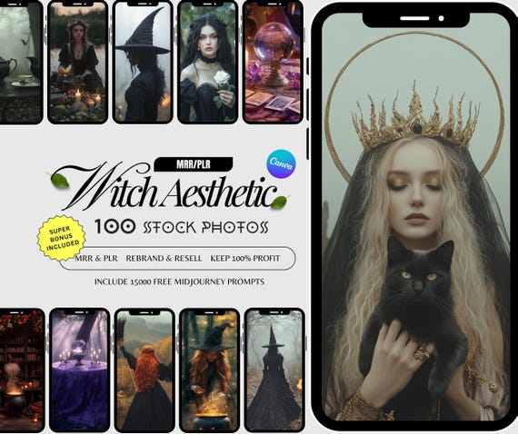 Stock Images WITCHY Theme /100 Witch Aesthetic Images /MRR/Ai Images For Social Media/ Aesthetic Halloween