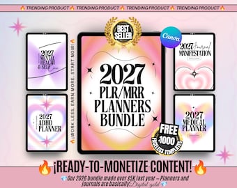 2027 PLR MRR Digital Planner Bundle, Printable, 26 Canva Plr Templates, Resell Rights, Passive Income, Lead Magnet, Task Tracker
