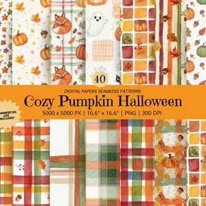 40 Halloween Seamless Pattern Digital Paper Pack, Fall Seamless Pattern, Halloween PNG, Decorative Paper for Junk Journal