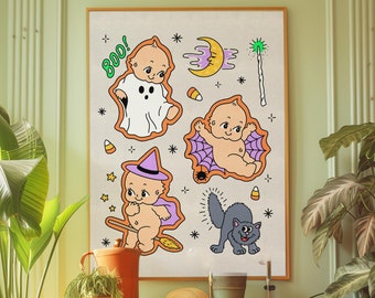 Halloween Tattoo Flash, Baby Doll Print, Spooky Halloween Doll, Character Art Print
