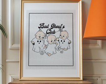 Bad Ghouls Club Print, Cute Ghost Wall Art, Halloween Illustration