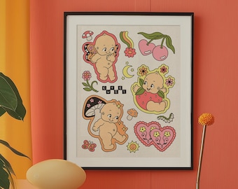 Boho Tattoo Flash Print, Owocowa Lalka w Sztuce