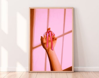 Pink Bow Coquette Poster, Soft Girl Aesthetic Art