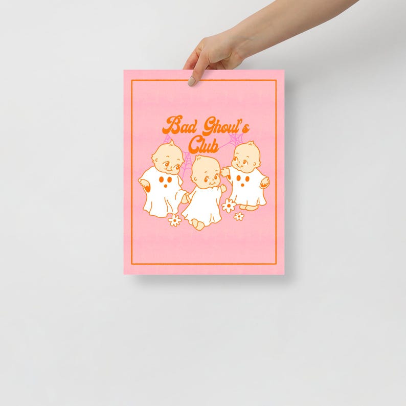 Halloween Kewpie Print, Spooky Wall Art, Cute Ghost Art, Bad Ghouls Club, Ghoul Gang
