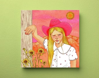 Cowgirl Wall Art, Cowgirl Painting, Western Wall Art, Pink Western Print