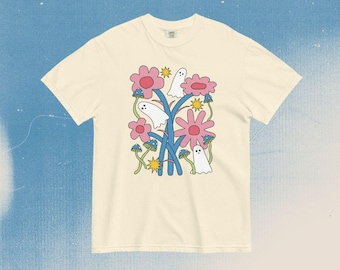 Comfort Colors Floral Ghost Shirt, Girly Ghost Tshirt, Girly Halloween Shirt, Mushroom Halloween Tshirt