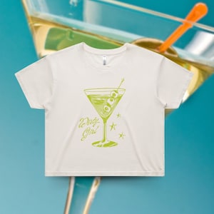 Dirty Girl Martini Tee, Martini Baby Tee, Olive Martini Design, AS Colour Cropped Tshirt