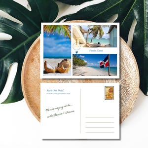 Save the Date Dominicaanse Republiek | Bestemming bruiloft ansichtkaartsjabloon | Strandhuwelijk bewerkbaar canvasontwerp | Afdrukbare tropische uitnodiging