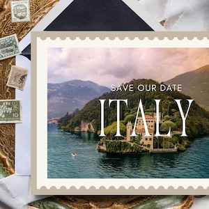 L'Italie fait gagner la carte postale | Mariage à destination de l'Europe | Modèle de toile modifiable Côte amalfitaine, faire-part de mariage à destination imprimable