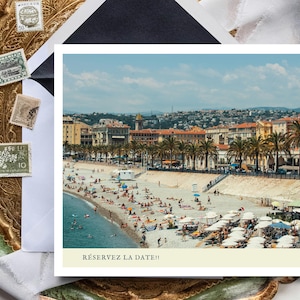 La France réserve la carte postale | Mariage à destination de l'Europe | Modèle sur toile modifiable Côte d'Azur, mariage à destination, réservez vos dates