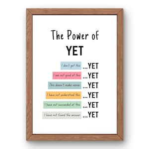 The Power Of Yet Poster - Growth Mindset Print | Mental Health Poster | Classroom Decor | Downloadble Printable Classroom Poster