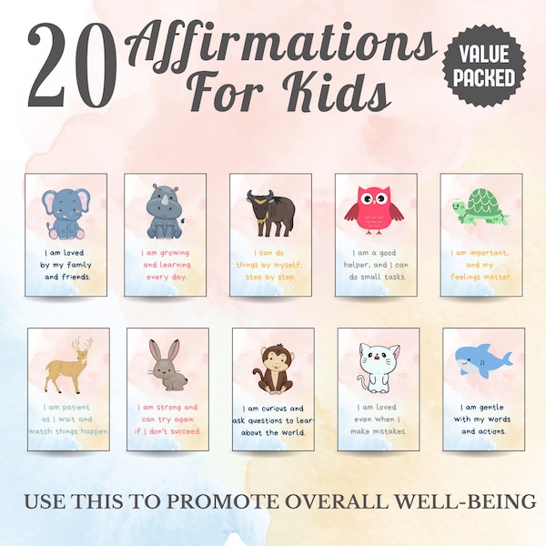 Tägliche Affirmationskarten Kinder - Klassenzimmer Poster | Homeschool Dekor | Positive & Inspirierende Affirmationen für Kinder