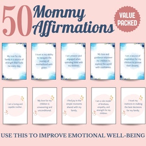Mommy Affirmations - 50 Affirmationskarten | Psychische Gesundheit | Adrette Affirmationen | Geschenk für Mama