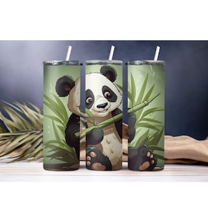 Panda de dibujos animados lindo comiendo bambú PNG / Diseños de sublimación Descargas / Diseño de imagen de sublimación de vaso de 20 oz