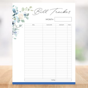 Floral Bill Tracker/ Budget Spreadsheet • PDF • Printable Bill Planner • Digital Download • Instant Access