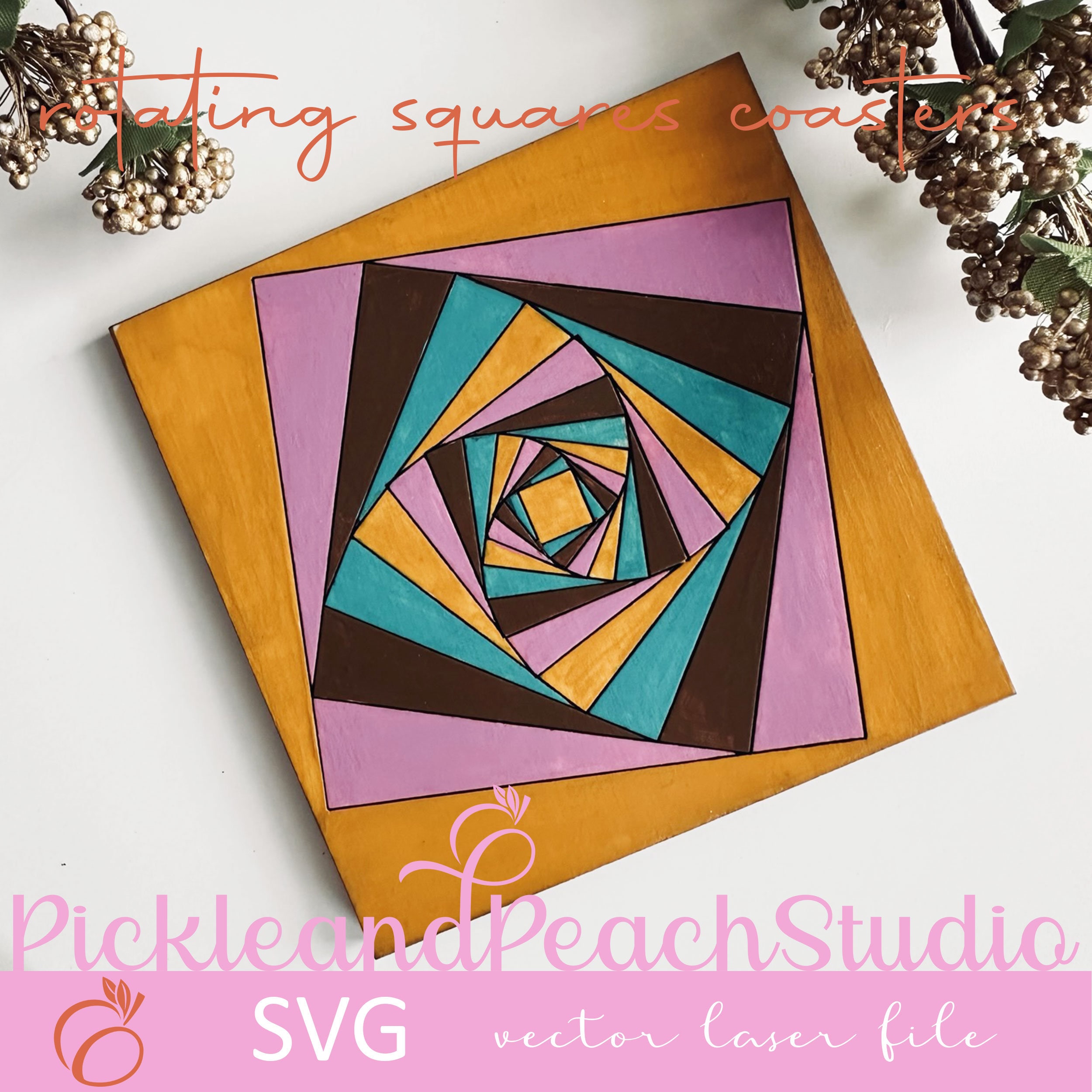Rotating Square Coasters - Vector File for Laser Cutting, 5 Variations ...
