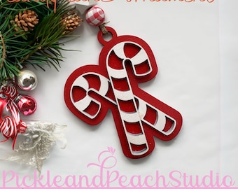 Candy Cane Christmas Ornament - Vector file for Laser Cutting, 7 variations included and instructions, svg, eps, pdf, ai, dxf, cdr