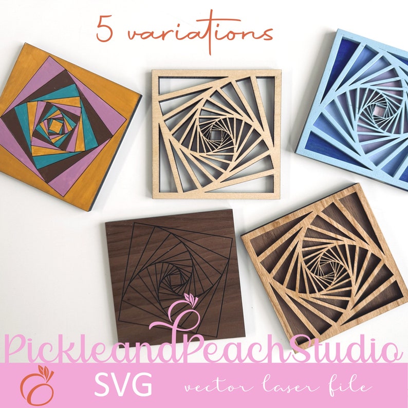 Rotating Square Coasters - Vector File for Laser Cutting, 5 Variations ...