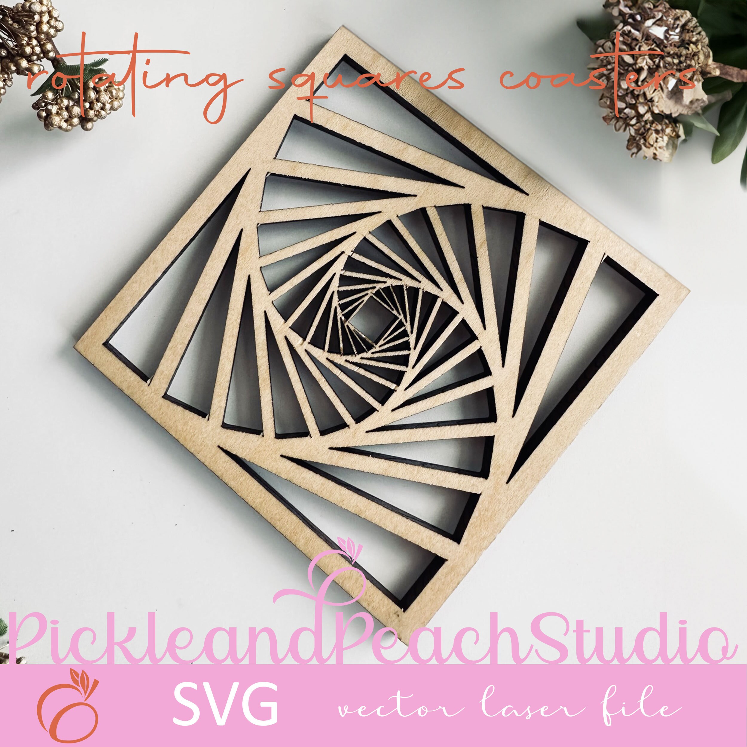 Rotating Square Coasters - Vector File for Laser Cutting, 5 Variations ...